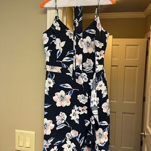 Navy floral dress linen